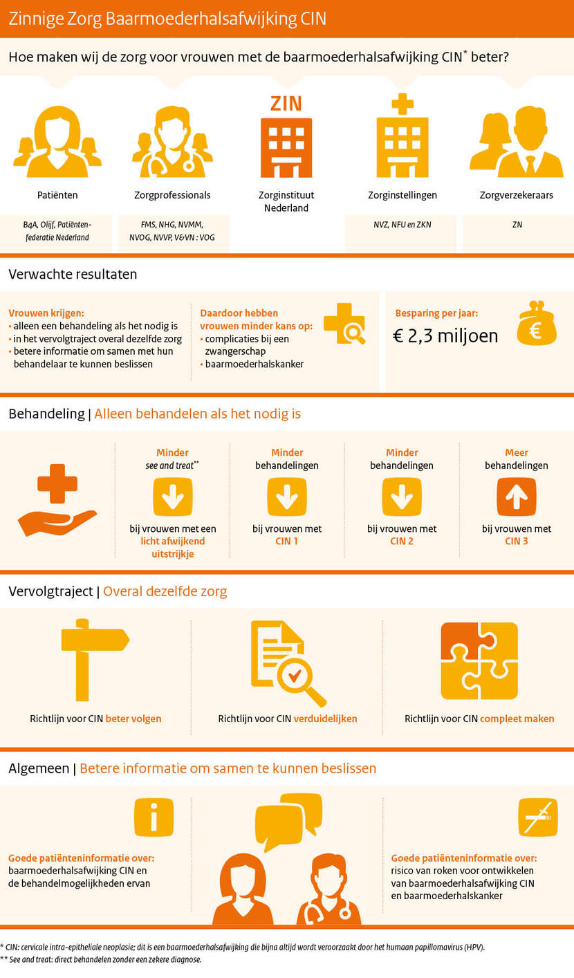 Deze afbeelding brengt de belangrijkste waarnemingen uit het Verbetersignalement Baarmoederhalsafwijking cervicale intra-epitheliale neoplasie (CIN) in beeld.