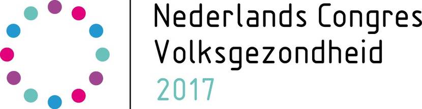 De afbeelding toont een cirkel van gekleurde stippen met daarnaast de tekst Nederlands Congres Volksgezondheid 2017