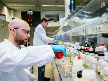 De foto toont wetenschappers die in een laboratorium aan het werk zijn
