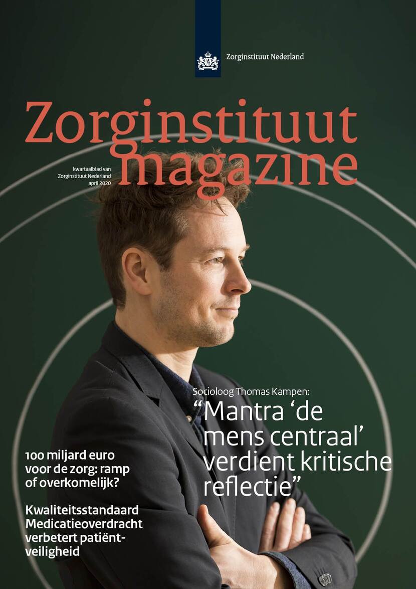 De foto toont het voorblad van het Zorginstituut Magazine april 2020 met Thomas Kampen