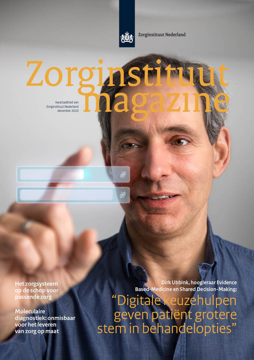 De foto toont het Zorginstituut Magazine december 2020 met Dirk Ubbink