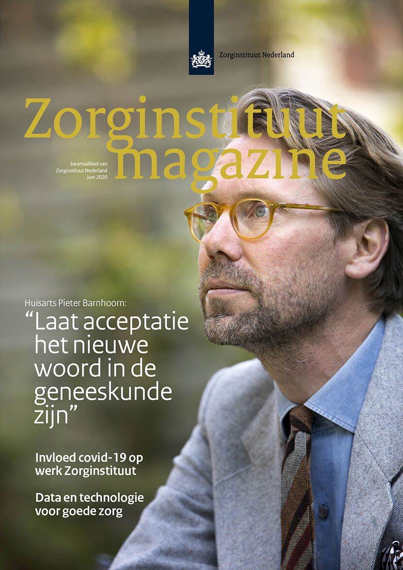 De foto toont het voorblad van het Zorginstituut Magazine juni 2020 met Pieter Barnhoorn